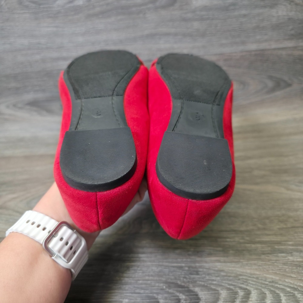 Charles Albert Flats Women 8 Red Pointed Toe Faux Suede Classic Ballet Timeless - Picture 11 of 12